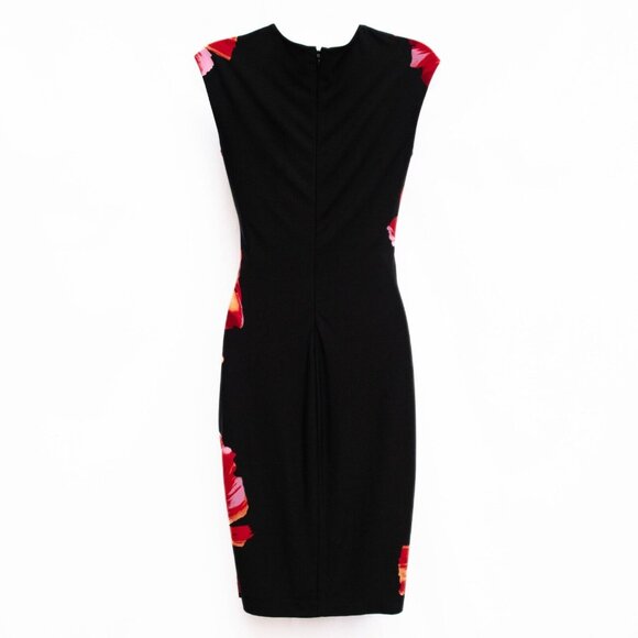 Vtg Cache Dress XS Stretch Black Draped Faux Wrap w Large Poppies Floral Print - Picture 5 of 7